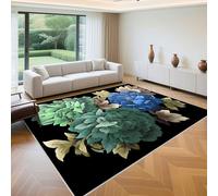 QGYFRE Tapis De Porte D'Entrée Interieur Decoration Salon Moderne 100x160cm Noir Vert Motif Floral pour Chambre à Coucher Anti bouloche