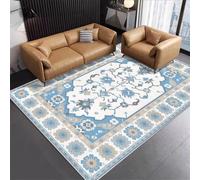 QGYFRE Tapis Pas Cher Sol Isolant Thermique Anti-dérapant Absorbant L'humidité Floral rétro. 140x200CM Bleu Chambre Poil Ras Maison entrée