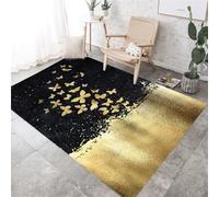 QGYFRE Tapis Poil Ras Bas en Molleton Protection Sol Bureau doré Facile à Entretenir et résistant aux Taches. 80x150CM Tout est Noir Grand Salon de Salle a Manger Coussin