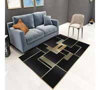QGYFRE Tapis XXL Salon Sol Chambre ado géométrique Moderne. 170x240CM Tout est Noir antiderapant Balcon en Moquette Acoustique