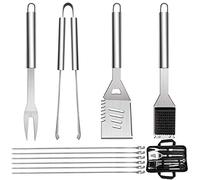QH 10 Pack BBQ Barbecue Tool Set, Stainless Steel Outdoor Barbecue Grill Utensils Set with Storage Bags for Picnics and Outdoor Activities…