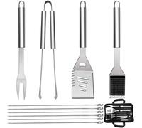 QH 10 Pack BBQ Barbecue Tool Set, Stainless Steel Outdoor Barbecue Grill Utensils Set with Storage Bags for Picnics and Outdoor Activities¿