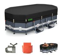 QH.HOME Bâche d'hiver ovale pour piscine ovale Bestway/Intex/Coleman de 3,7 x 6,1 m, tissu robuste amélioré durable et coupe-vent ultime avec treuil à serrage rapide, résistant au froid et aux UV