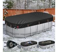 QH.HOME Bâche d'hiver ovale pour piscine ovale Bestway/Intex/Coleman de 3,7 x 6,1 m, tissu robuste amélioré durable et coupe-vent ultime avec cliquet à serrage rapide, résistant au froid et aux UV