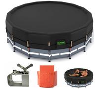 QH.HOME Housse de piscine d'hiver ronde de 3,7 m avec treuil breveté à serrage rapide, couvertures de piscine pour piscines hors sol avec cadre en métal, protection en une seule pièce résistante aux