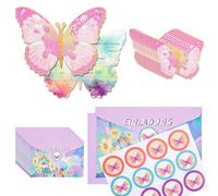 QH-Shop Cartes Papillon Invitation Anniversaire Fille 12 Pièces Cartes D'invitation de Fête Cartes D'Invitation Papillon Allemand avec 12 Enveloppes et Autocollant pour Fêtes D'anniversaire Rose
