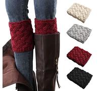QH-shop Jambières Confortable Respirante Crochet Tricot Boot Cover Hiver épaissir Gardez Chaudes Boot Chaussettes Poignets Femmes Filles 4 Paire,Noir, Vin Rouge, Blanc, Gris,Taille unique