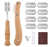 QH-Shop Lame a Pain avec 10 Pcs Acier Inoxydable Lames, Couteau à Pain Manche en Bois Lame Boulanger Slashing Outil pour DIY Graver des Motifs de Pain, Pâte et Bretzel