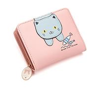QH-Shop Portefeuille Femme Petit en PU Cuir, Court Portefeuille Porte Cartes de Visite Wallet avec Fermeture éclair Monnaie pour Dames Filles, Rosé