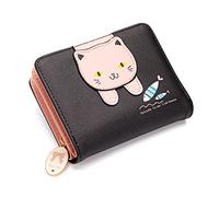 QH-Shop Portefeuille Femme Petit en PU Cuir, Court Portefeuille Porte Cartes de Visite Wallet avec Fermeture éclair Monnaie pour Dames Filles,Noir