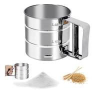QH-Shop Tamis à Farine Acier Inoxydable 250g Cuisson Tasse de Tamis avec Échelle Tamis à Pâtisserie Rotatif à Manivelle pour Filtrer Farine Cacao en Poudre Sucre en Poudre Argent