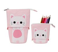 QH-Shop Trousse à Crayons Debout Télescopique Porte-Stylos Chat Mignon Multifonctionnelle Organiseur de Papeterie Sac à Maquillage pour Filles Garçons Enfants Adultes (Rose)
