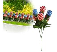 QHa716 Lot de 7 roses patriotiques pour décoration du 4 juillet et du jour des vétérans | Arrangement floral en plastique pour la maison et l'extérieur (Bleu, 35 cm)