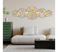 QHENS Décoration Murale Métal Doré Feuilles de Ginkgo 128x43cm | Grande Déco Murale 3D pour Salon, Art élégant Idéal au-dessus du Canapé, Fixation facile et Structure en fer Robuste