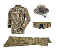QHIU Uniforme Tactique Militaire Combat Camo Suit Chemise Manches Longues & Pantalon et Ceinture & Chapeau de Boonie pour Randonnée Airsoft Paintball BDU de Plein air Hommes,XXL,Kaki