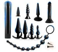 QHJ 10PCS Plug Anal Femme Homme Sex Toys Anals,Noir Plug Anale,Prostate Homme,Anal Plug Débutante,Gode Anal Plug Vibrant Godes Plug Ventouse Godemichets Sex Toýs Couple