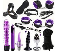 QHJ Kits de Bondage SM Sex Avec Cock Rings Contraintes Érotique 14 Pièces Fetish Cuir Sex Toys SM Jeu Fou Avec Menottes Et Cock Rings Gros Plug Anal Ensemble Parfait Sex Toys Érotiques