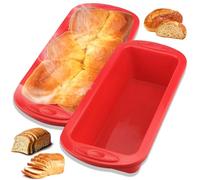 qhklew 2 Pièces Moule a Cake Silicone, Moule Rectangulaire, Moule Silicone Rectangulaire, Moule a Gateau Silicone Antiadhésif pour Pain, Gâteaux et Tartelettes Faits Maison, 28 x 14,5 x 7 cm, Rouge
