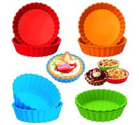 qhklew Moule à Mini Tartelettes en Silicone, 8 Moules à Tartelettes, Moule à Quiche Antiadhésif 4 Inch, Moule à Quiche Réutilisable Petit Utilisé pour Faire des Cupcakes, Muffins, Pain