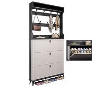 QHLIANGL Armoire à Chaussures cachée, Armoire à Chaussures, Armoire à Chaussures étroite avec 3 Portes rabattables et étagère réglable, étagère à Chaussures d'entrée Moderne, Armoire de Rangement à