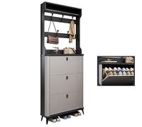 QHLIANGL Armoire à Chaussures cachée, Armoire à Chaussures, Armoire à Chaussures étroite avec 3 Portes rabattables et étagère réglable, étagère à Chaussures d'entrée Moderne, Armoire de Rangement à