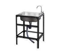 QHLIANGL Évier de Cuisine extérieur autoportant, évier Utilitaire à cuve Unique pour buanderie, évier de Camping Commercial en Acier Inoxydable 304, Table de Nettoyage du Poisson avec Support Noir e
