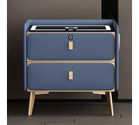 QHLIANGL Table de Chevet Bleue avec Station de Charge, éclairage LED, Plateau en Verre trempé, 2 tiroirs, Serrure à Empreinte Digitale, Haut-Parleur Bluetooth, Table de Chevet Moderne, 50 x 40 x 47 c