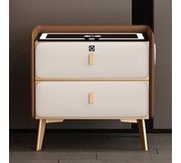 QHLIANGL Table de Chevet Marron avec Station de Charge, éclairage LED, Plateau en Verre trempé, 2 tiroirs, Serrure à Empreinte Digitale et Table d'appoint avec Haut-Parleur Bluetooth - 40 x 40 x 47 c