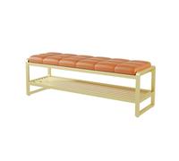 QHLMLL Banc de rangement pour chaussures, banc d'entrée avec siège rembourré de mousse, cuir synthétique, cadre en métal, pour entrée, couloir, maman (orange, 150 x 35 x 45 cm)