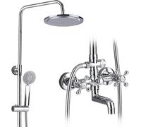 QHLMLL Ensemble de robinets de Douche chromés, pommeau de Douche Effet Pluie de 20 cm, 2 mitigeurs à Levier croisé, douchette à Main, mitigeur de Baignoire Mural