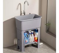 QHLMLL Évier Utilitaire en Plastique Évier autoportant Évier Utilitaire de buanderie Commerciale avec Robinet et étagères de Rangement Évier de Cuisine pour Garage extérieur Res