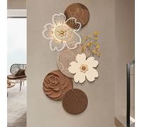 QHLMLL Grande Applique Murale décorative à Fleurs avec Horloge et télécommande pour Salon, Lampe Murale Florale 3D, horloges murales, Sculpture d'art Abstraite Suspendue, peintu