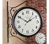 QHLMLL Horloge Murale Double Face, Rotation à 360 degrés, Horloge de Jardin, Horloge Murale rétro étanche pour extérieur, Horloge Murale Vintage à Suspendre pour décoration inté