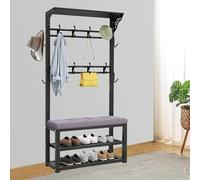 QHLMLL Portemanteau Industriel avec étagère à Chaussures et Crochets - Banc d'entrée autoportant pour Salon, Couloir, Chambre - Organisateur d'entrée