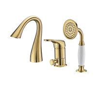 QHLMLL Robinets de Cuisine, Robinet de Remplissage de Baignoire avec pommeau de Douche à Main, Ensemble de Robinet de Baignoire à Large Diffusion, Montage sur Pont, 3 Trous S