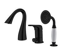 QHLMLL Robinets de Cuisine, Robinet de Remplissage de Baignoire avec pommeau de Douche à Main, Ensemble de Robinet de Baignoire à Large Diffusion, Montage sur Pont, 3 Trous S