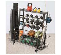 QHLMLL Support pour haltères, Rangement pour Salle de Sport à Domicile pour haltères, Kettlebells, Tapis de Yoga et balles, supportant 500 LB, Rangement d'entraînement Tout-en-Un avec Roues, suppor