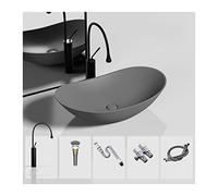 QHLMLL Vasque de Salle de Bain Ovale en céramique, 51 x 31,8 cm, avec Robinet Noir et bonde escamotable, Finition Mate.