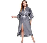 QHMMDCN Peignoir Satin Robe de mariée avec manches en dentelle, robe de mariée longue en dentelle boudoir for femmes, robe de chambre de demoiselle d'honneur(Gray,XXXL)