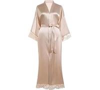 QHMMDCN Peignoir Satin Robe de mariée avec manches en dentelle, robe de mariée longue en dentelle boudoir for femmes, robe de chambre de demoiselle d'honneur(Champagne,XXXL)