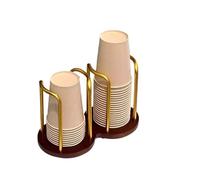 QHMMDCN Porte Gobelet En Papier Coffee Cup Dispenser Rack With Wood Base And Lid Organizer For Countertop - Perfect For Paper Cups, And(Double cups-Golden)