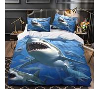 QHNZKJXPRL scène d'attaque de Requin Parure de Lit Microfibre 3D Imprimée Douce Respirante Prédateur sous-Marin Housse de Couette Fermeture Éclair Ultra Douce Résistante for Fille Single（140x200cm）