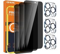 QHOHQ 3 Pièces Protection D'écran Anti-Espion pour iPhone 15 Pro Max [6,7 Pouces] avec 3 Pièces Caméra Arrière Protecteur, Ultra Résistant Verre Trempé, HD, Sans Bulles, Dureté 9H Glass