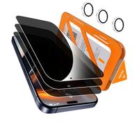 QHOHQ 3 Pièces Verre Trempé Anti-Espion pour iPhone 17 Pro + 1 Jeu Protection Caméra Arrière, [12 Pieds Qualité Militaire Vitre Protection], 25°Anti-Spy, Auto-Install 1s, Coque Compatible