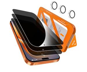 QHOHQ 3 Pièces Verre Trempé Anti-Espion pour iPhone 17 Pro Max + 1 Jeu Protection Caméra Arrière, [12 Pieds Qualité Militaire Vitre Protection], 25°Anti-Spy, Auto-Install 1s, Coque Compatible