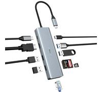 QHOU 10 en 1 USB C Hub, Double Moniteur USB C Adaptateur, Station d'accueil Portable(Gigabit Ethernet, 4K HDMI, USB 3.0, PD 100W, 3,5 mm Mic, SD/TF Reader) pour Mac Pro/Air,HP,Lenovo,Dell
