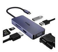 Qhou Hub USB C 6 en 1 avec 4 K HDMI, VGA, 2 Ports USB 2.0, Lecteur de Carte SD/TF, Adaptateur USB C pour MacBook Pro/Air, Dell, HP, Surface Pro