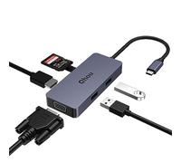 Qhou Hub USB C avec 4 K HDMI, VGA, 2 USB 2.0, Lecteur de Carte SD/TF, Station d'accueil multiport USB C pour MacBook Pro/Air, Dell, HP, Lenovo Pro, Surface Pro