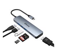 Qhou USB C Ethernet Adapter, 6 in 1 Multiport Adapter, Ultra Slim, 4K HDMI Adapter, 3 USB 3.0, SD/TF Card Reader, USB Port Hub LAN Compatible avec MacBook Pro