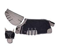 Couverture anti mouche avec couvre-cou et bonnet pour cheval QHP Bleu 125 cm (Longueur totale: 165 cm)